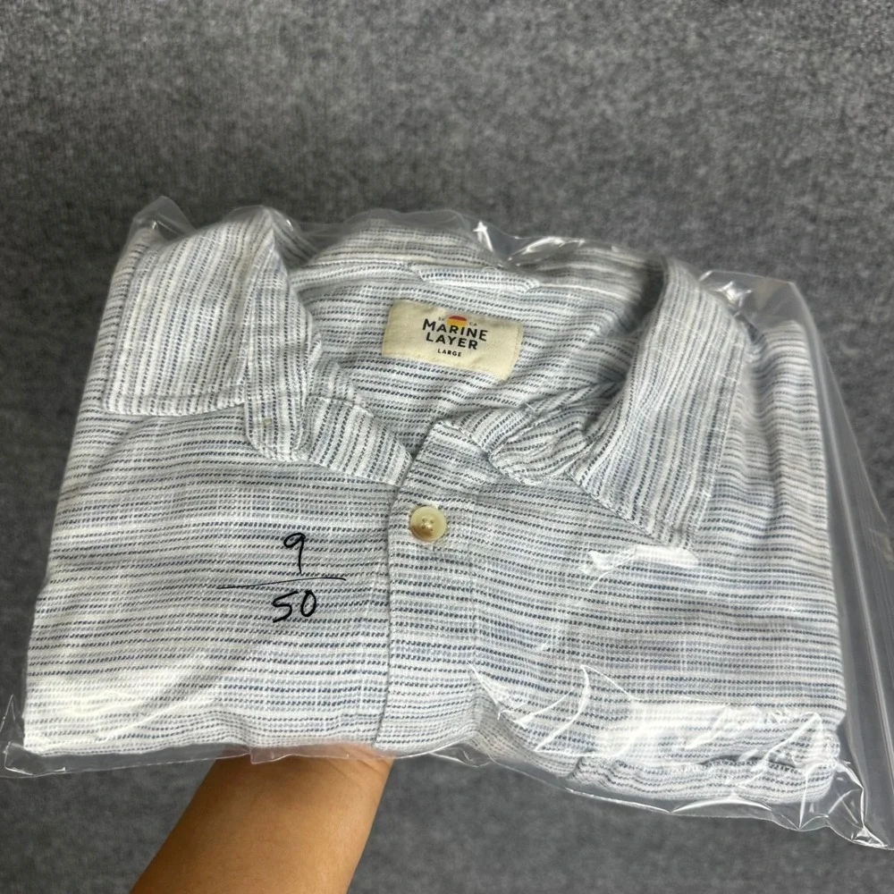 Marine Layer Button Down Shirt Mens Large White Excellent Short Sleeve Striped